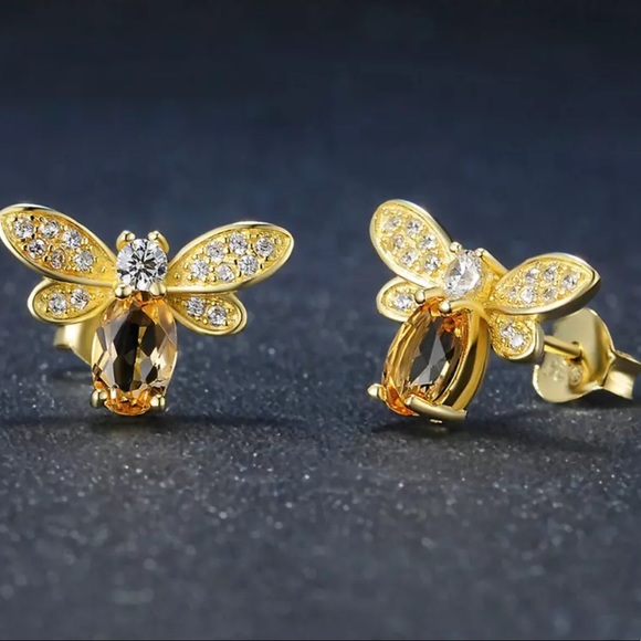 Sold Genuine CITRINE bee stud earrings. - Picture 2 of 6